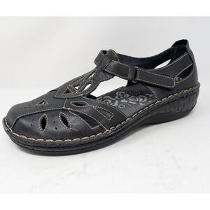 Propet Women's 12 M Black Leather Laser Cut Mary Jane Comfort Shoes Sandals